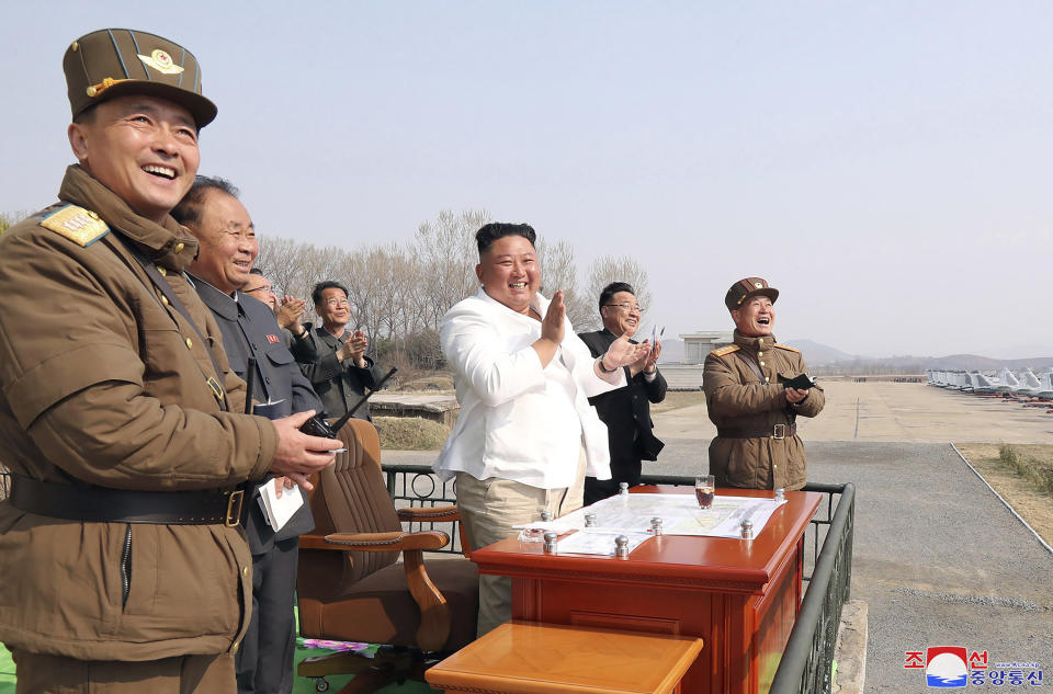 FILE - In this undated file photo provided by the North Korean government on April 12, 2020, North Korean leader Kim Jong Un inspects inspects an air defense unit in western area, North Korea. The South Korean government is looking into reports that North Korean leader Kim is in fragile condition after surgery. Officials from South Korea’s Unification Ministry and National Intelligence Service couldn’t immediately confirm the reports citing an anonymous U.S. official who said Kim was in “grave danger.” Independent journalists were not given access to cover the event depicted in this image distributed by the North Korean government. The content of this image is as provided and cannot be independently verified. Korean language watermark on image as provided by source reads: "KCNA" which is the abbreviation for Korean Central News Agency. (Korean Central News Agency/Korea News Service via AP)