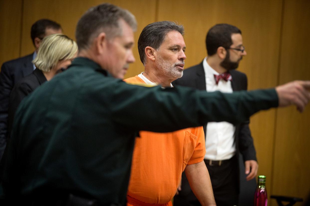 Leo Schofield Jr is escorted out of the courtroom after listening to testimony by Jeremy Scott during a hearing for a new trial in 2017. Scott testified that he was the one who murdered Schofield’s wife, but the court denied Schofield's request for a new trial, saying Scott was unreliable..
