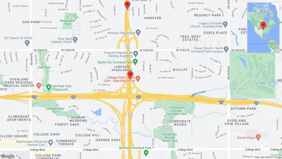 A detailed map that shows the affected road due to 'US-69 Richtung 95th Street' on January 8th at 8:21 p.m.