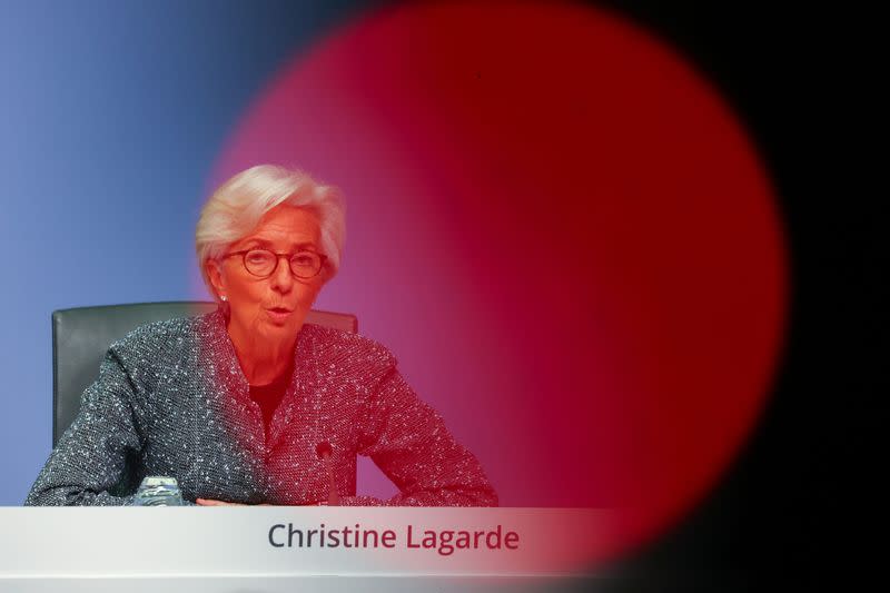 European Central Bank (ECB) President Christine Lagarde addresses a news conference on the outcome of the meeting of the Governing Council, in Frankfurt