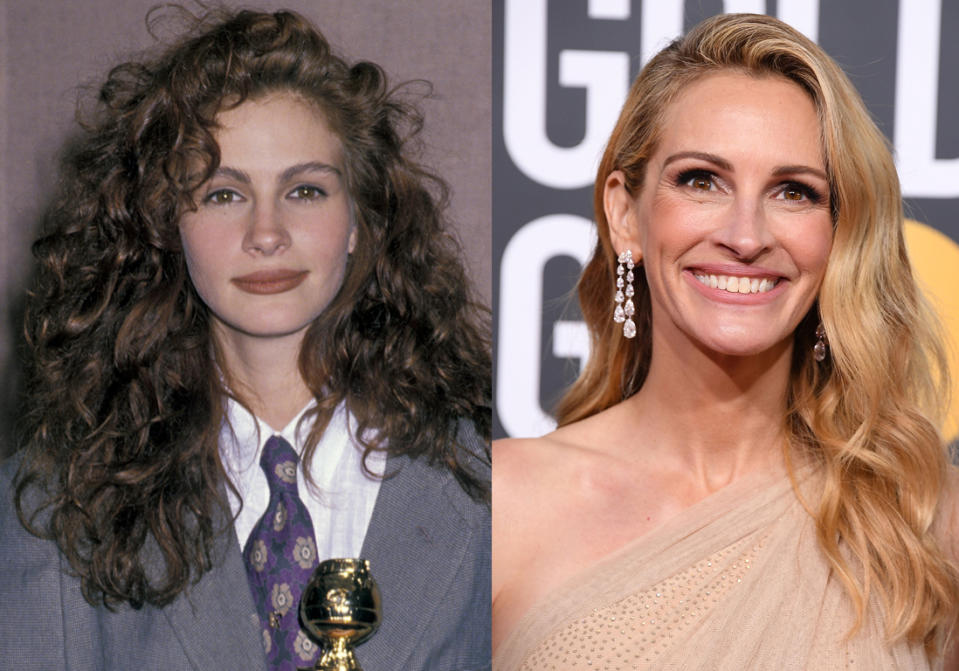 Alors que l’on a découvert les coiffures de la 77ème cérémonie des Golden Globes, il est temps de se repencher sur les beautylooks des stars à travers l’Histoire. En 1990, pour la 47ème édition de la cérémonie, Julia Roberts, sublimée par une chevelure rousse et bouclée, foule le tapis rouge vêtue d’un smoking masculin. Cette coiffure signature fait sensation quelque temps plus tard dans « Pretty Woman ». En 2019, on retrouve l’actrice avec une chevelure wavy et dans l’air du temps. Autre actrice, autre registre. C’est avec une coupe à la garçonne des années 90 que Winona Ryder est sacrée meilleure actrice dans un second rôle en 1994. Quelques années plus tard, elle revient avec une longue chevelure brune. Si certaines célébrités connaissent le succès une fois l’âge adulte atteint, d’autres ont grandi en foulant les tapis rouges. A l’instar de Drew Barrymore ou encore Kirsten Dunst. Dès leur enfance, les petites actrices se parent de leurs plus beaux atours et de leurs plus belles coiffures pour assister à l’événement aux côtés des plus grandes stars du 7ème art. Quelques décennies plus tard, les débutantes sont rodées et se prêtent à l’exercice avec virtuosité.Chevelures modernes, maquillages chargés ou coiffures vintage, voici les stars avant/après immortalisées sur le tapis rouge des Golden Globes. Un vent de nostalgie souffle à Hollywood.