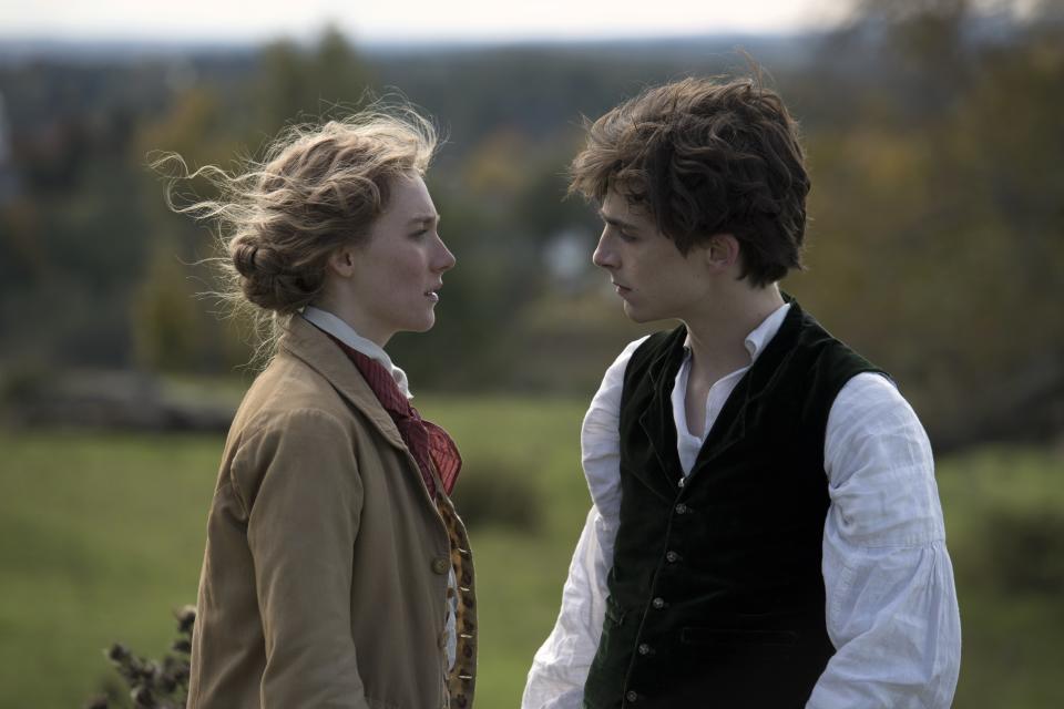 Saoirse Ronan as Jo March and Timothée Chalamet as Laurie, her best friend. “Jo is a girl with a boy’s name, Laurie is a boy with a girl’s name,” writer-director Greta Gerwig said. “In some ways they are each other’s twins.”