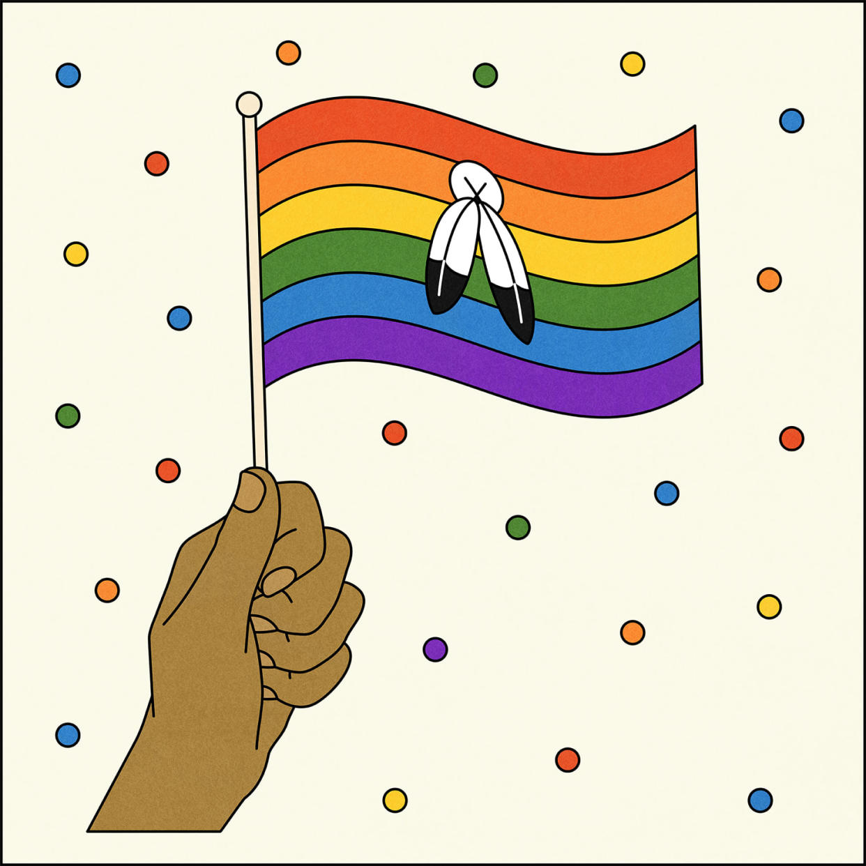 Illustration of hand holding two spirit flag (Allie Sullberg for TODAY)