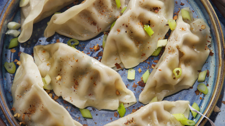 steamed dumplings with scallions