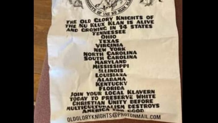 A flyer claiming that America’s biggest-known anti-Black domestic terrorist group is “alive and growing” was left at a predominantly Black church in DeSoto, Mississippi. (Photo: Screenshot/Facebook)