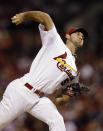 St. Louis Cardinals starting pitcher Michael Wacha throws against the Washington Nationals during the first inning of a baseball game on Tuesday, Sept. 24, 2013, in St. Louis. (AP Photo/Jeff Roberson)
