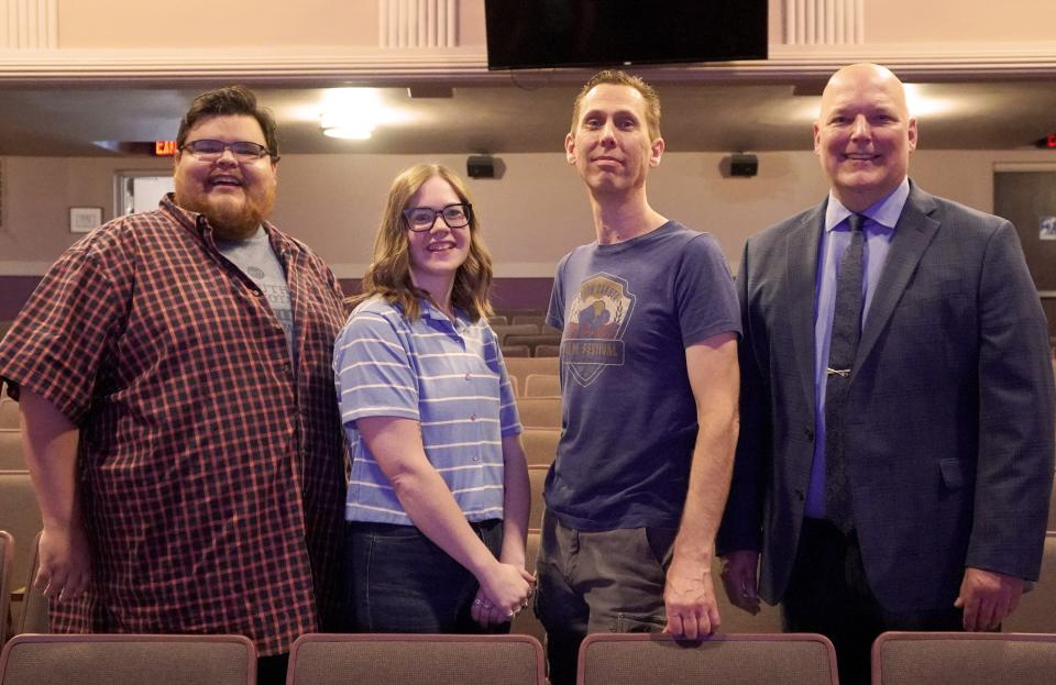 South Dakota Film Festival Executive Director Steven Huber, left, stands with three of this year's film festival hosts, Tabitha DeVoss, Dan Cleberg and Courtney Rott Jr.