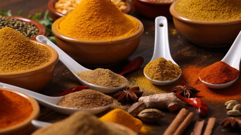 Assorted spices in spoons
