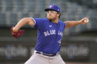 Toronto Blue Jays' Anthony Kay pitches against the Oakland Athletics during the first inning of a baseball game in Oakland, Calif., Tuesday, May 4, 2021. (AP Photo/Jeff Chiu)