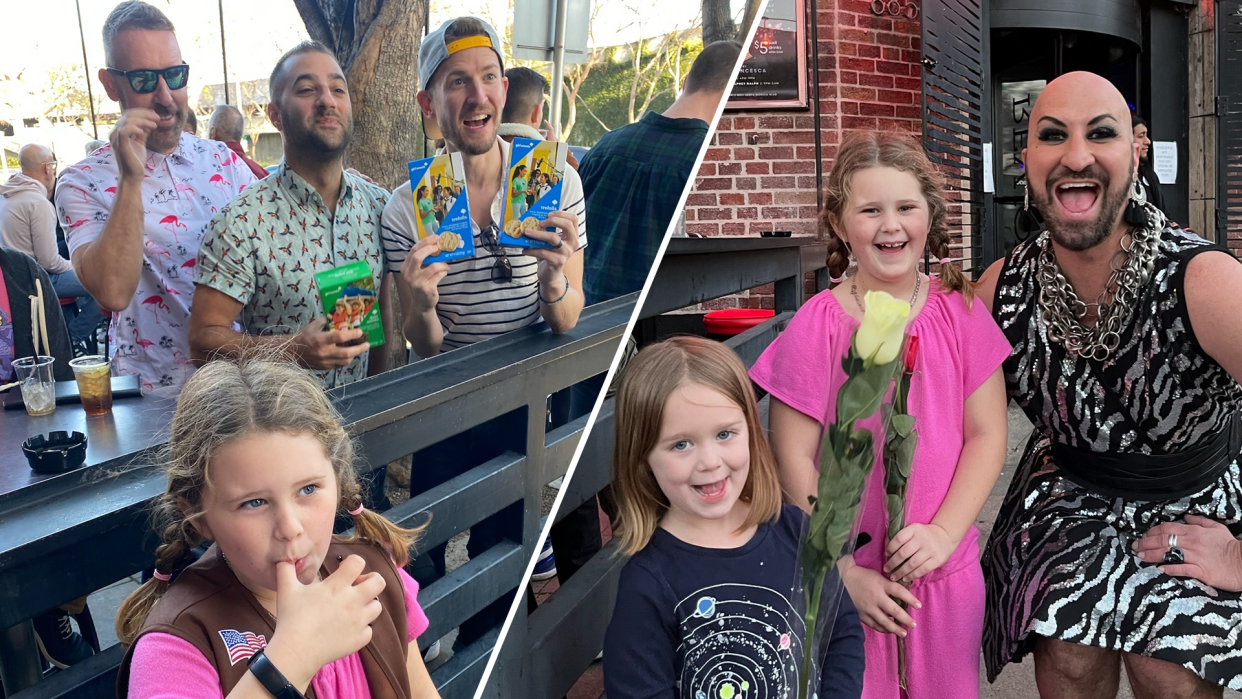 Girl scout Siena Levin won the hearts of gay bar patrons in West Hollywood, Calif., who bought her out of all her girl scout cookies. (Photos courtesy of Jenn Levin) 