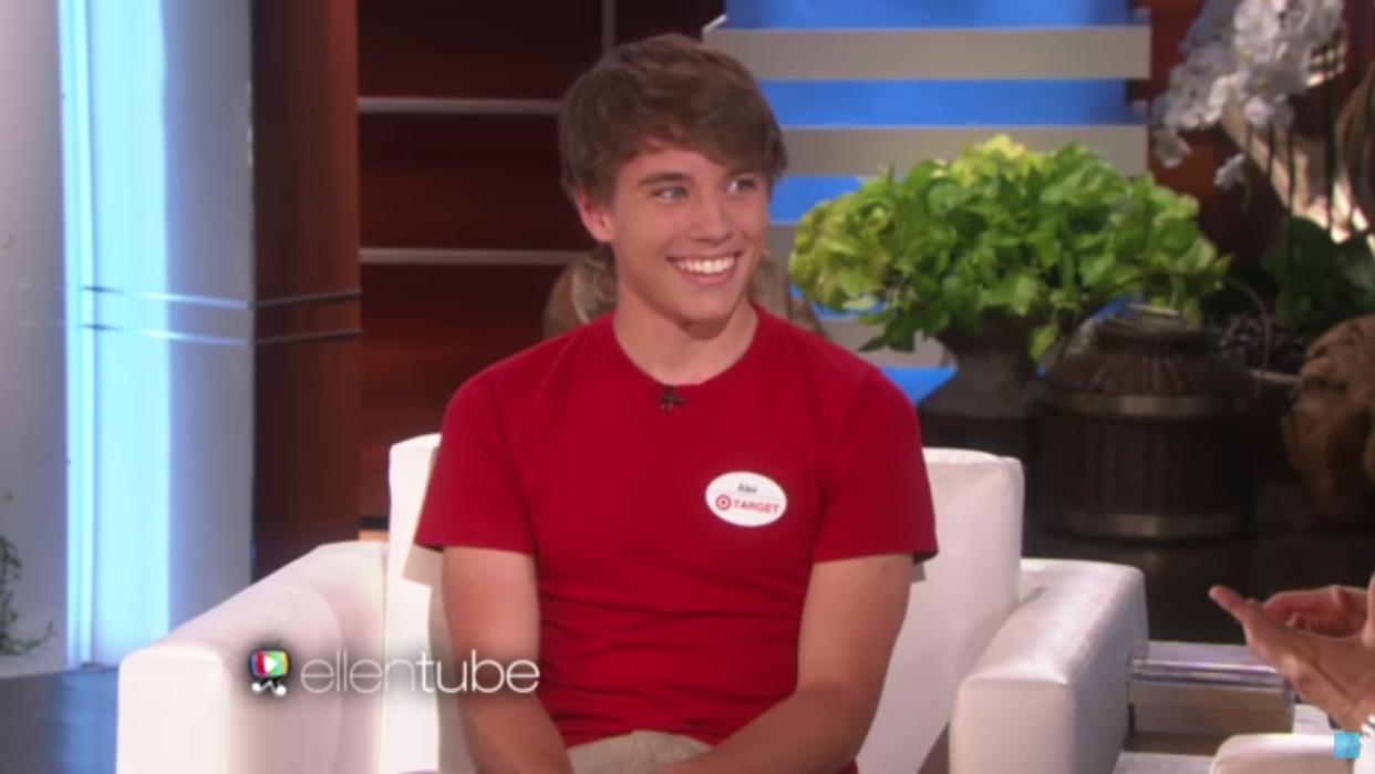 Alex from Target smiling on "The Ellen Show"