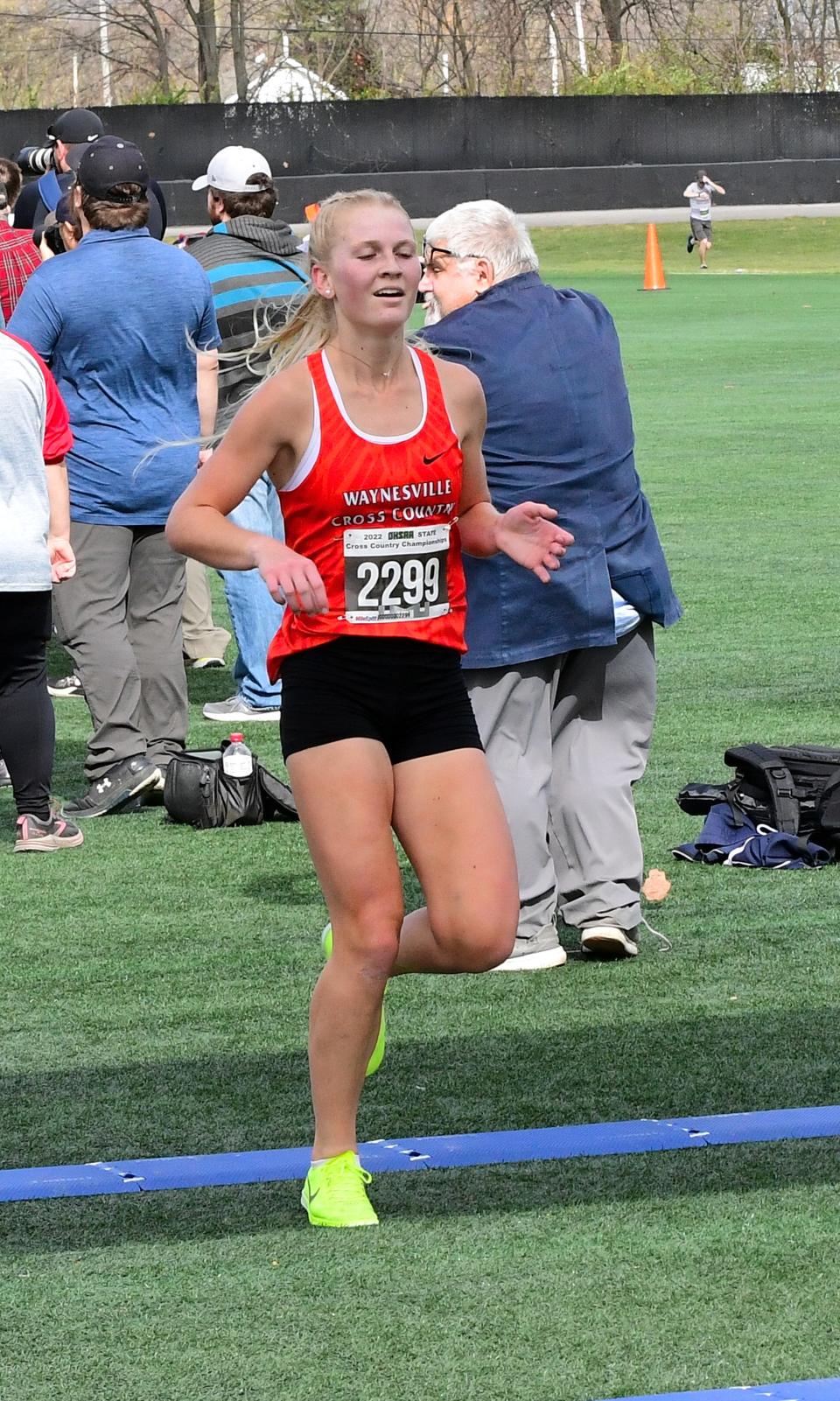 Waynesville's Samantha Erbach placed second in the Division II girls race at the OHSAA state cross-country championships, Nov. 5, 2022.