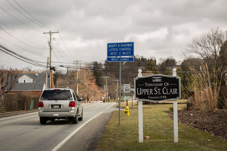 A vehicle enters the township of Upper St. Clair, Pennsylvania, U.S., February 15, 2018. Picture taken February 15, 2018. REUTERS/Maranie Staab