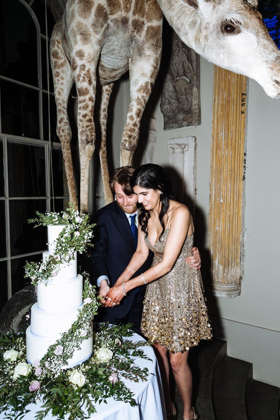 Before we cut the cake, I changed into a gold-sequined dancing dress made for me by Prabal Gurung.