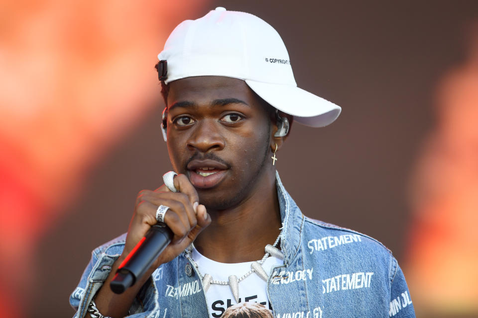 GLASTONBURY, ENGLAND - JUNE 30: Lil Nas X performs on the Pyramid stage during day five of Glastonbury Festival at Worthy Farm, Pilton on June 30, 2019 in Glastonbury, England. (Photo by Dave J Hogan/Getty Images)