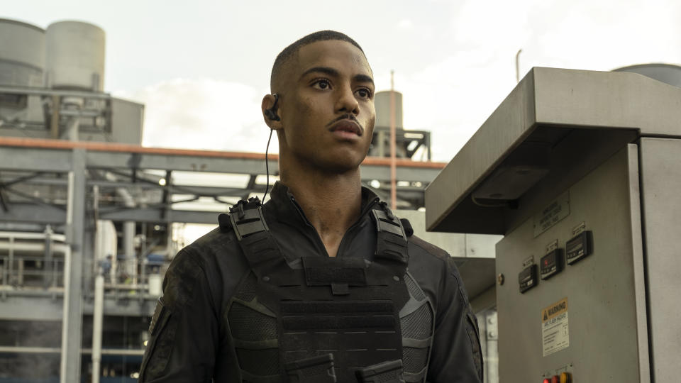 Keith Powers plays military man Major Greenwood in 'The Tomorrow War'. (Amazon Prime Video)