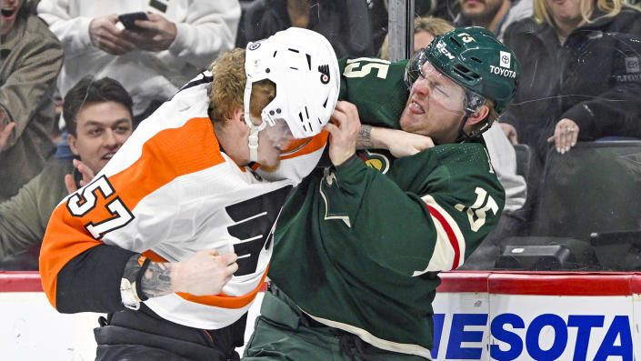 There was no love lost between the Wild and Flyers on Thursday. (Photo by Nick Wosika/Icon Sportswire via Getty Images)