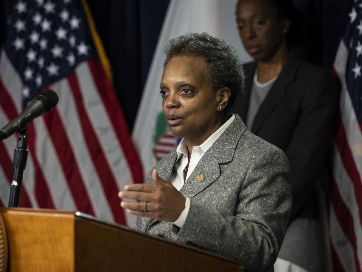 <p>Lori Lightfoot on Thursday announced a stay-at-home order from Monday</p> ((Ashlee Rezin Garcia/Sun-Times))
