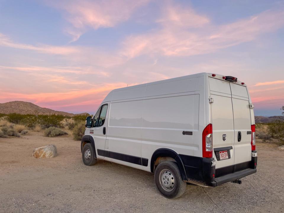 The van at sunrise in Joshua Tree National Park in California.