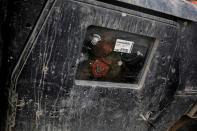 <p>A soldier with the Iraqi special forces looks through the window of a humvee in the west Mosul as fighting between Iraqi forces and the Islamic State group continues, Monday, April 24, 2017. (AP Photo/Bram Janssen) </p>