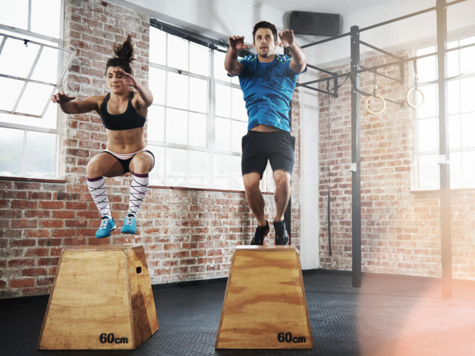 <p>Courtesy Image</p><p><strong>Sets:</strong> 4<br><strong>Reps:</strong> 20</p><p>Stand in an athletic position, with your feet shoulder-width apart, at a comfortable distance from the box. When you're ready to jump, drop quickly into a quarter squat, then extend your hips, swing your arms, and push your feet through the floor to propel yourself onto the box.</p>