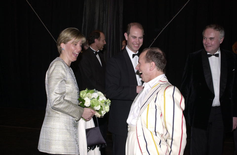 LONDON, UNITED KINGDOM - MARCH 12:  The Earl And  Countess Of Wessex [  Prince Edward And Sophie ] At A Celebration Gala At Sadler's Wells Theatre In London. The Countess And Ballet Dancer Wayne Sleep Are Laughing Together.  (Photo by Tim Graham Photo Library via Getty Images)