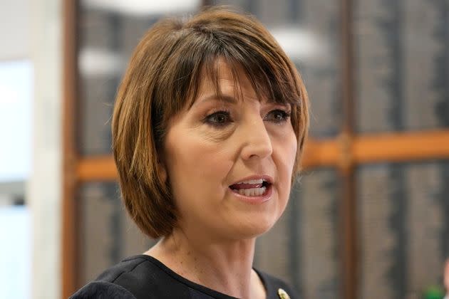 Rep. Cathy McMorris Rodgers (R-Wash.) talks with reporters on March 23, 2023, in Washington, D.C.