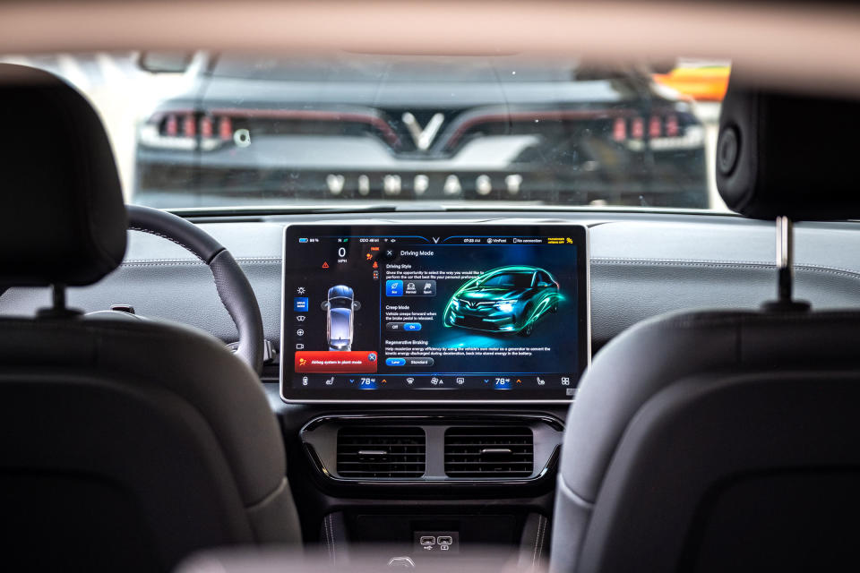 Interior details of a VinFast EV VF8 car on display for selected guests in Vinpearl Nha Trang on July 8.<span class="copyright">Linh Pham for TIME</span>