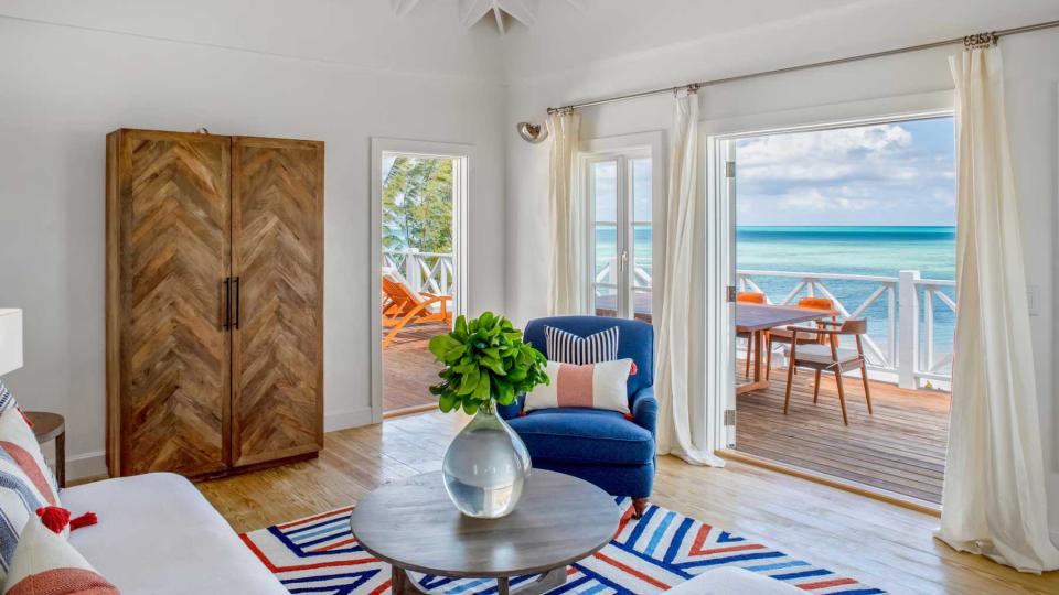 Inside a guest room at Kamalame Cay, voted one of the best resorts in the Caribbean