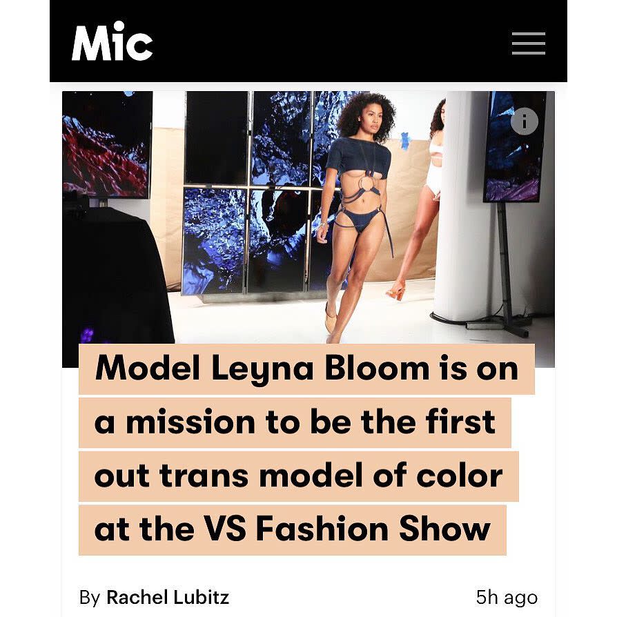 <p>“J’essaye de devenir le premier mannequin trans de couleur à défiler pour Victoria’s Secret”, a-t-elle écrit sur son compte Twitter. Crédit photo : Instagram leynabloom </p>