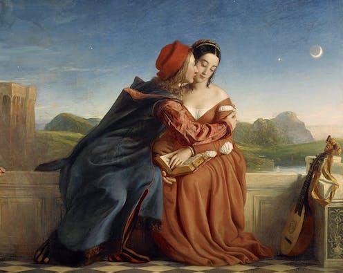 <span class="caption">Francesca da Rimini by William Dyce (1837), depicting Dante's Francesca and Paolo. </span> <span class="attribution"><a class="link " href="https://www.nationalgalleries.org/art-and-artists/4864" rel="nofollow noopener" target="_blank" data-ylk="slk:National Gallery of Scotland;elm:context_link;itc:0;sec:content-canvas">National Gallery of Scotland</a>, <a class="link " href="http://creativecommons.org/licenses/by-sa/4.0/" rel="nofollow noopener" target="_blank" data-ylk="slk:CC BY-SA;elm:context_link;itc:0;sec:content-canvas">CC BY-SA</a></span>