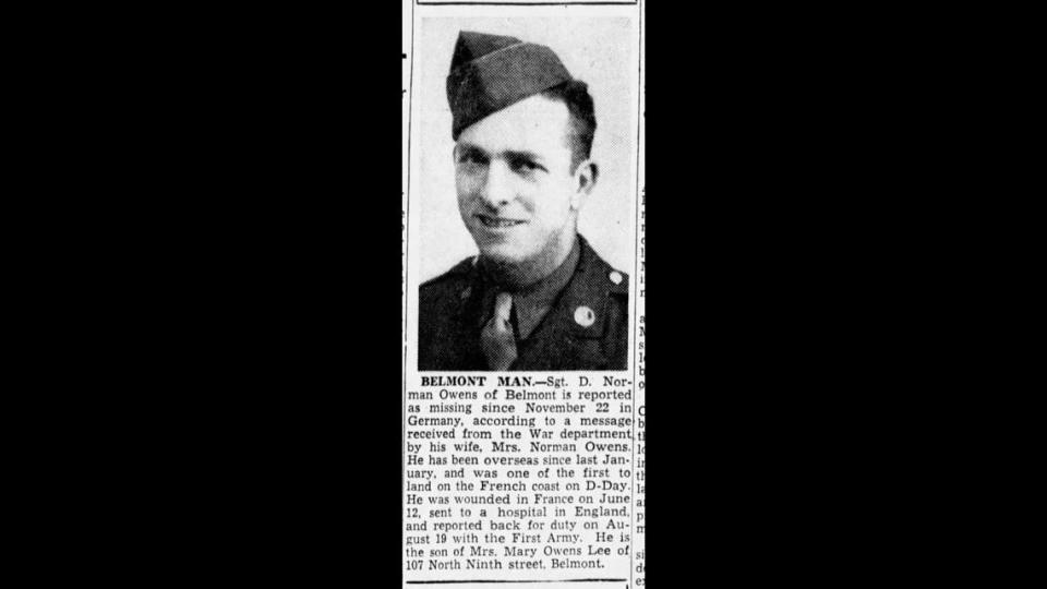 This newspaper clipping from 1944 reports that Army Pfc. David Owens of Green Hill in Watauga County was missing.