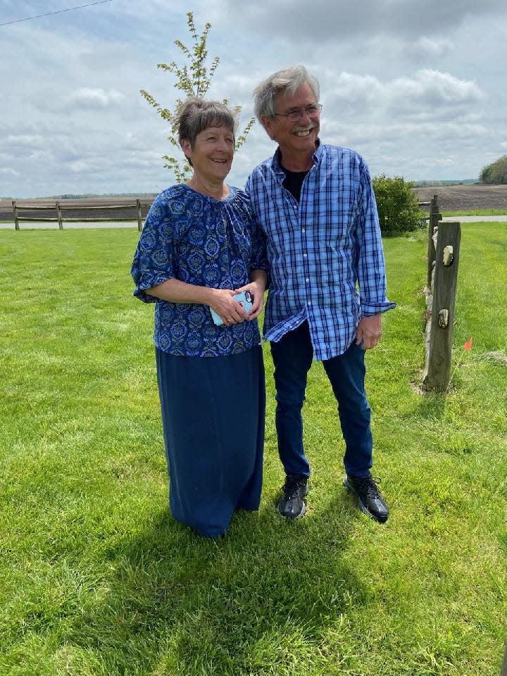 Diane and Randy Fortner were honored Sunday at Harvey One Room School's "Merrie Month of May" event. A bur oak was planted to honor them as a team for 20 years of dedication.