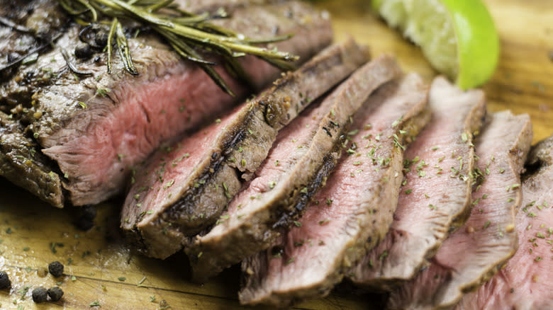 Grilled medium-rare flank steak