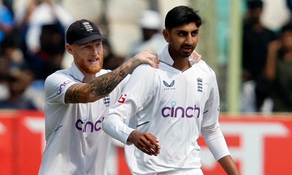 <span>Shoaib Bashir (left) has come into the England side with little experience but has flourished under Ben Stokes.</span><span>Photograph: Francis Mascarenhas/Reuters</span>