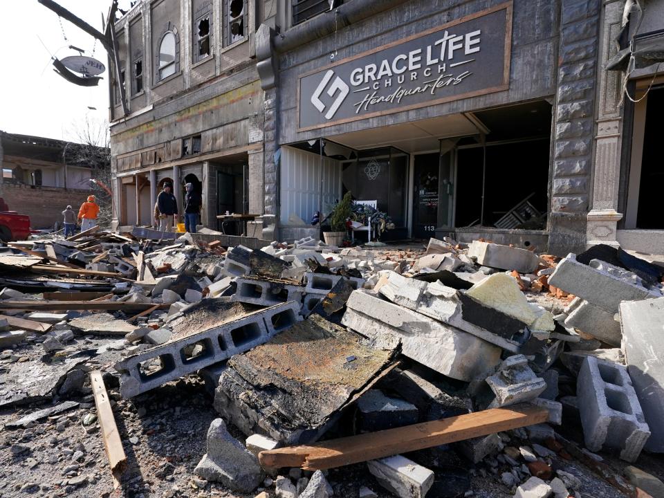 Damage from a tornado is seen in downtown Mayfield, Ky. on Saturday, Dec. 11, 2021 (AP)