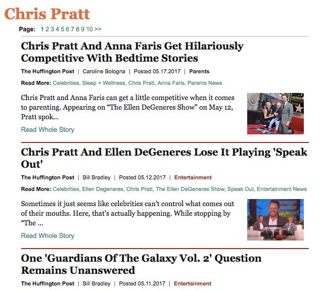 The tag page for actor Chris Pratt houses every single piece of content that's tagged with his name. (Photo: )