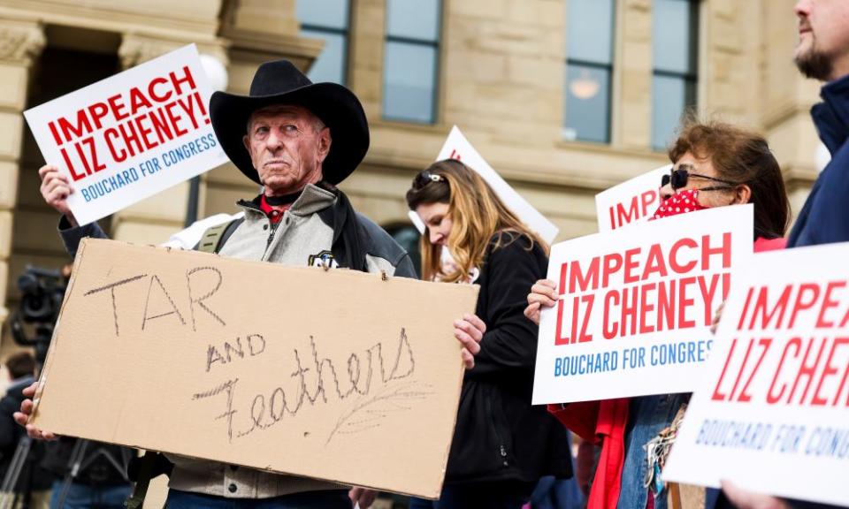 An anti-Cheney rally by pro-Trump supporters in Wyoming, Cheney’s home state, in January.