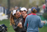 Golf - LPGA KEB Hana Bank Championship - Play-off Round - Incheon, South Korea - 16/10/16. Carlota Ciganda of Spain celebrates on the eighteenth green after winning. REUTERS/Kim Hong-Ji