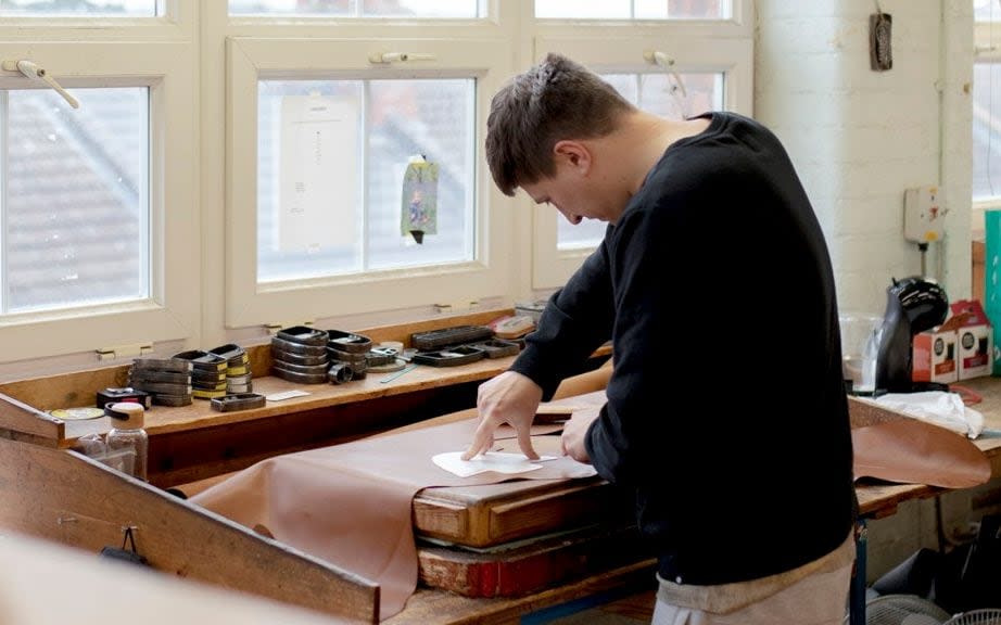 From start to finish, each shoe takes roughly three months to make