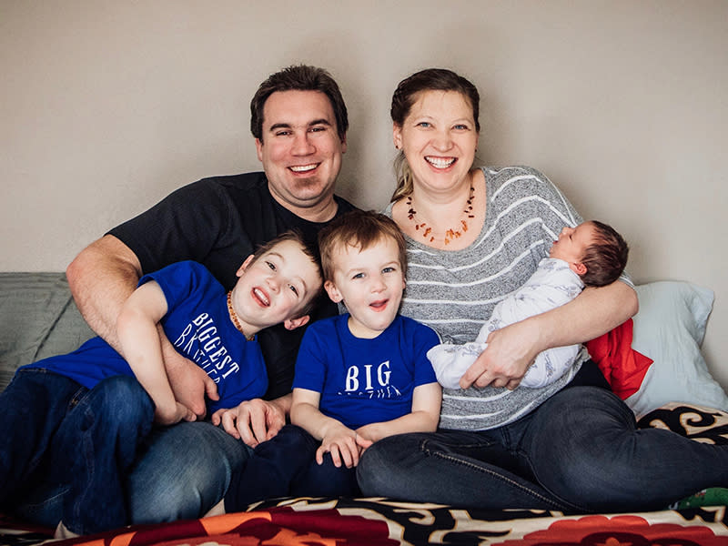 Mariah Leach, 35, (pictured with her husband and three kids) is a writer and rheumatoid educator in Lewisville, Colo. She founded her own mom’s support group, Mamas Facing Forward. (Photo: Mariah Leach)