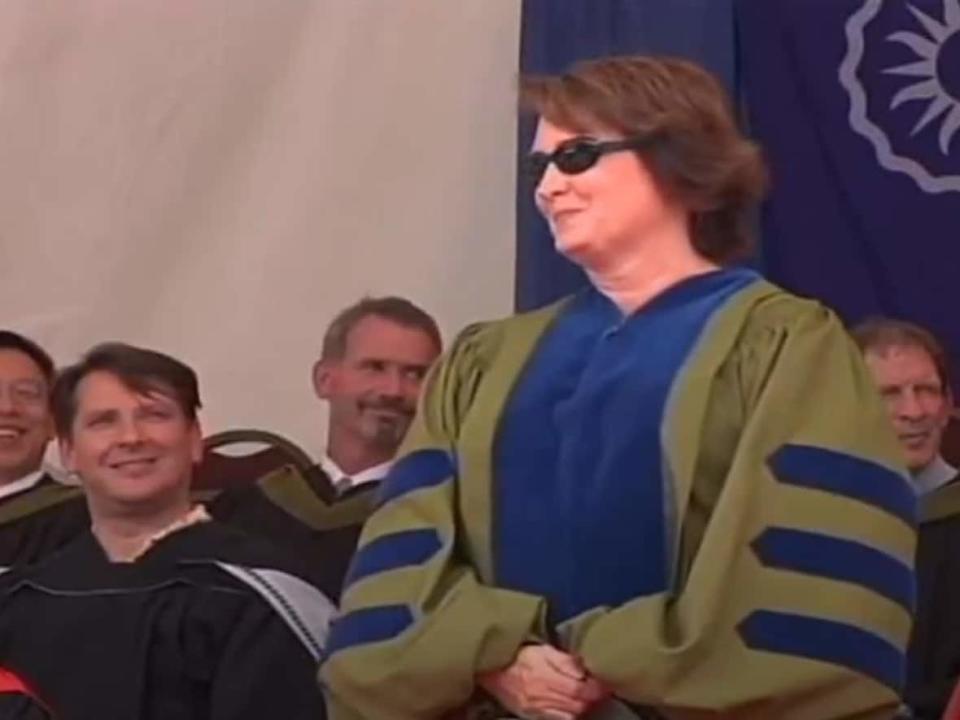 In 2009, Mary Ellen Turpel-Lafond was given an honorary doctorate from Thompson Rivers University. It's one of 11 such degrees she's received in her career.  (Thompson Rivers University/YouTube - image credit)