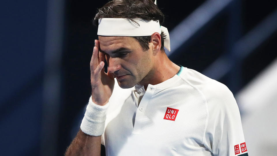 Roger Federer (pictured) looking frustrated during a match in Doha.