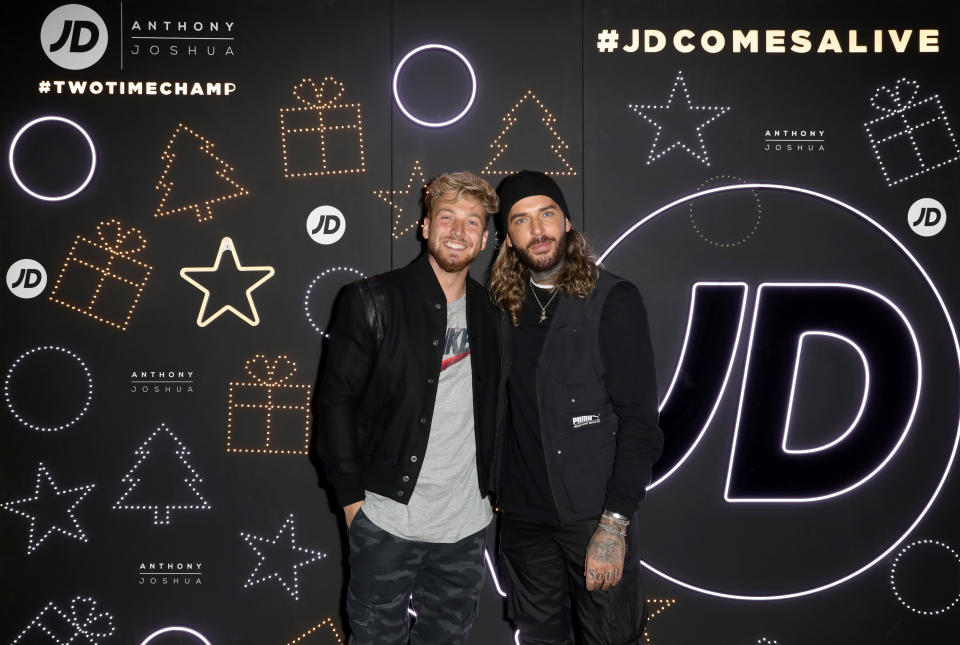 Sam Thompson and Pete Wicks attend JD Comes Alive: JD's blockbuster Christmas party at Aynhoe Park on December 17, 2019 in Banbury, England. (Photo by Tristan Fewings/Getty Images for JD)