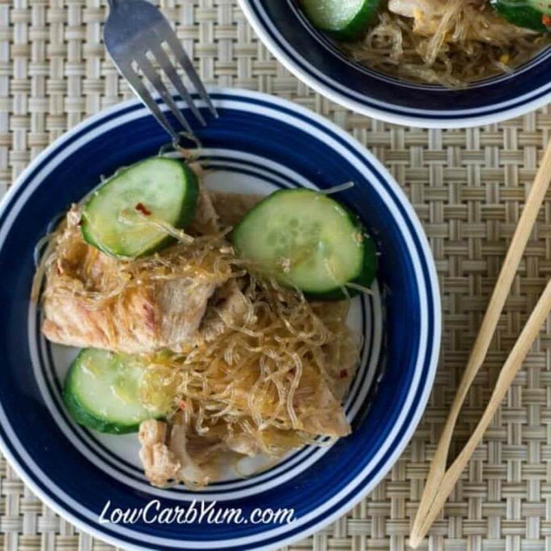 <p>Low Carb Yum</p><p>Using kelp noodles, you can easily make your own paleo stir fry noodle dish. This dish is ready in just 15 minutes.</p><p><strong>Get the recipe here: <a href="https://lowcarbyum.com/spicy-pork-with-kelp-noodles-recipe/" rel="nofollow noopener" target="_blank" data-ylk="slk:Spicy Pork with Kelp Noodles;elm:context_link;itc:0;sec:content-canvas" class="link ">Spicy Pork with Kelp Noodles</a></strong></p>