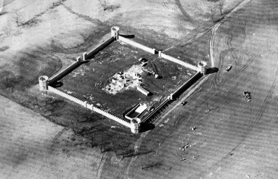 The castle in Woodford County under construction in 1972. Sitting on the 50-acre property east of Versailles near the Fayette County line on U.S. 60, it has been a Central Kentucky icon for years. At the time of this picture, the inner building was still under construction, the foundation for the pool was poured and the four turrets had yet to be roofed.