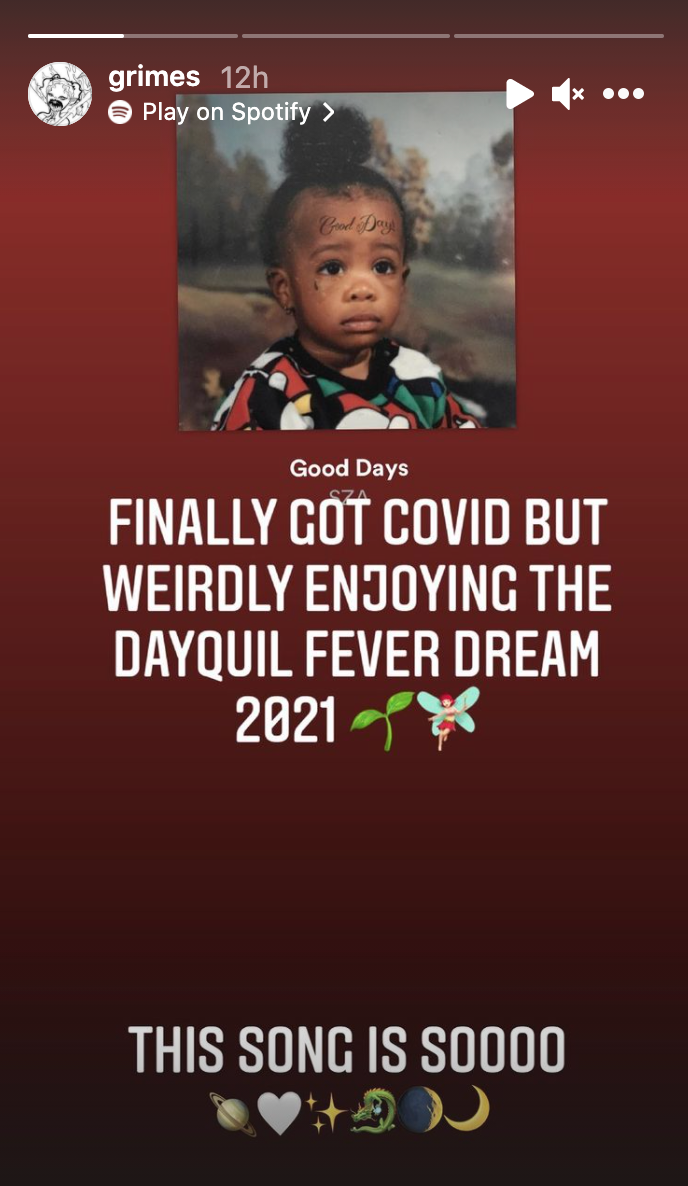 Singer Grimes shared on Instagram that she has COVID-19. (Instagram/Grimes)