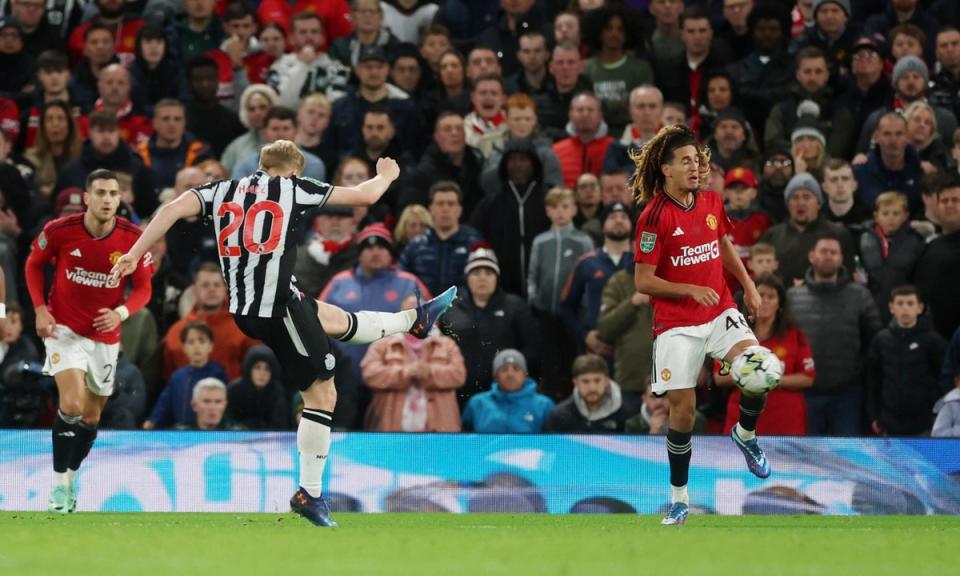 Lewis Hall scored Newcastle’s second goal and, along with Tino Livramento, was a breath of fresh air for Eddie Howe’s men (Reuters)