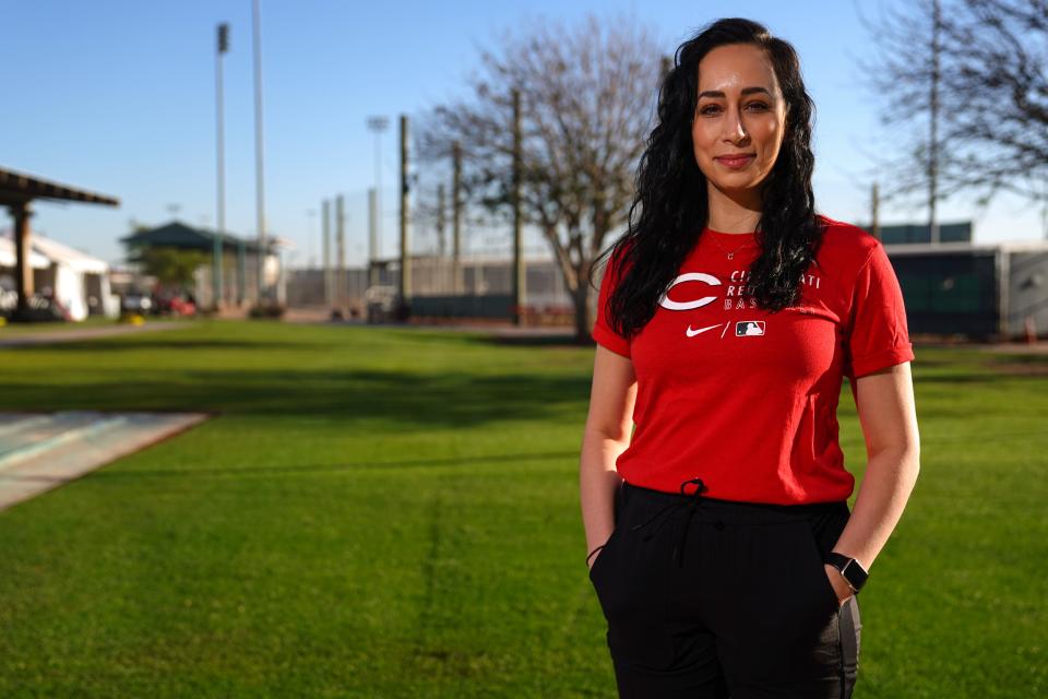 Cincinnati Reds pilates & yoga instructor Robyn Cohen, pictured, Friday, March 18, 2022, at the baseball team's spring training facility in Goodyear, Ariz.