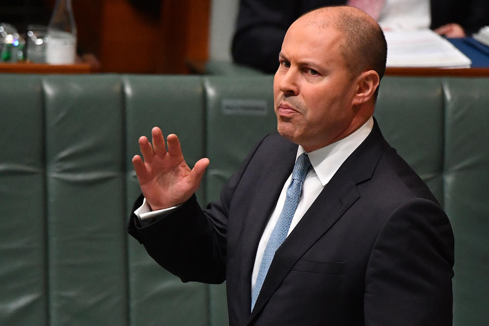 CANBERRA, AUSTRALIA - JUNE 02: Treasurer Josh Frydenberg during Question Time in the House of Representatives at Parliament House on June 02, 2021 in Canberra, Australia. Australian Gross Domestic Product (GDP) rose 1.8 per cent in seasonally adjusted chain volume terms in the March quarter 2021, according to figures released by the Australian Bureau of Statistics (ABS) today. (Photo by Sam Mooy/Getty Images)